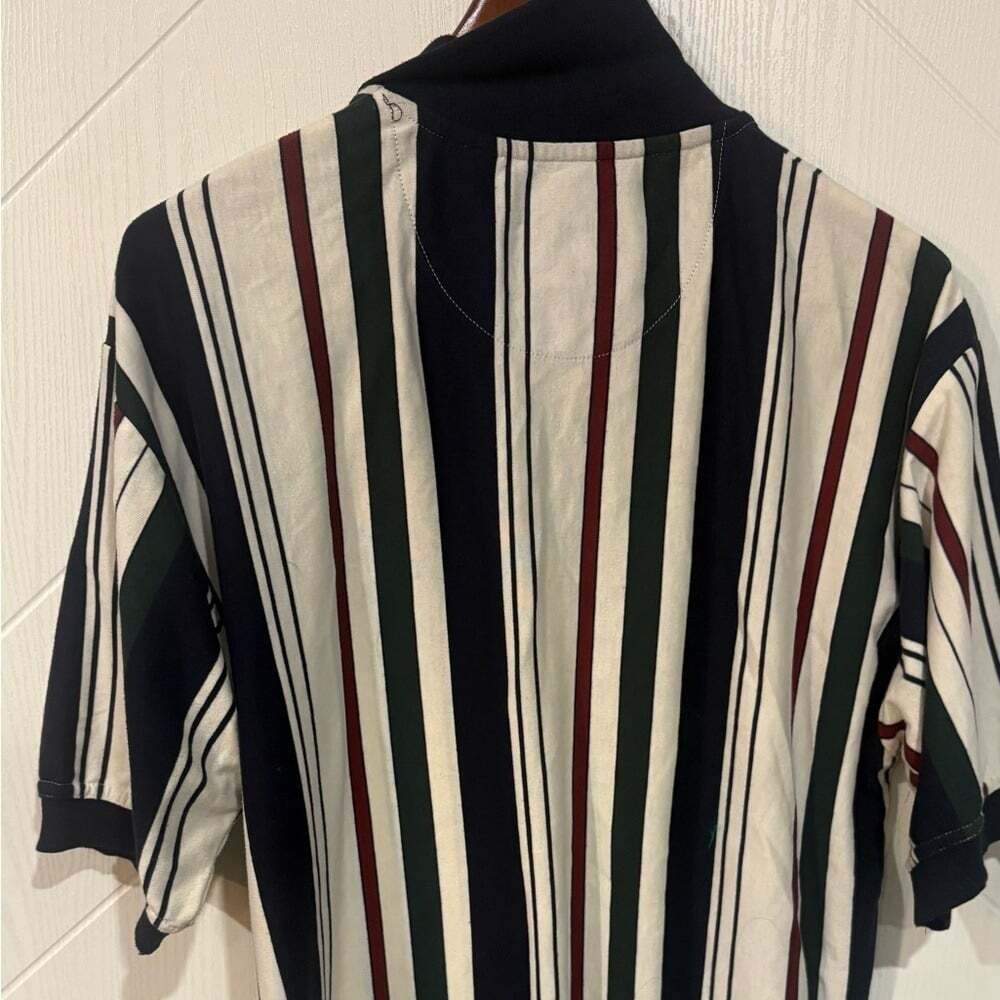 90s Vintage Men's Striped Shirt - Navy, White, Red Polo M - Picture 4 of 5